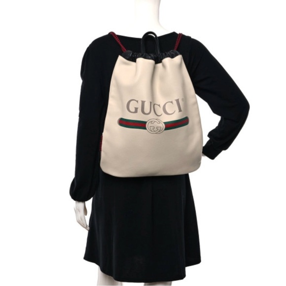 Calfskin Logo Drawstring Backpack. Mystic White - Picture 4 of 7